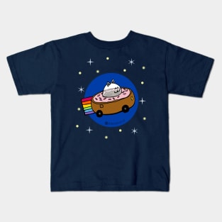 Rainbow Space Cat Donut Car - Stars Kids T-Shirt